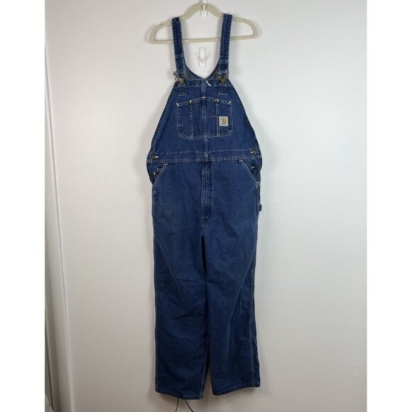 Vintage Carhartt Denim Overalls Men’s 40x32 R07 DST Jean Work Farmer Utility Bib - Picture 1 of 13